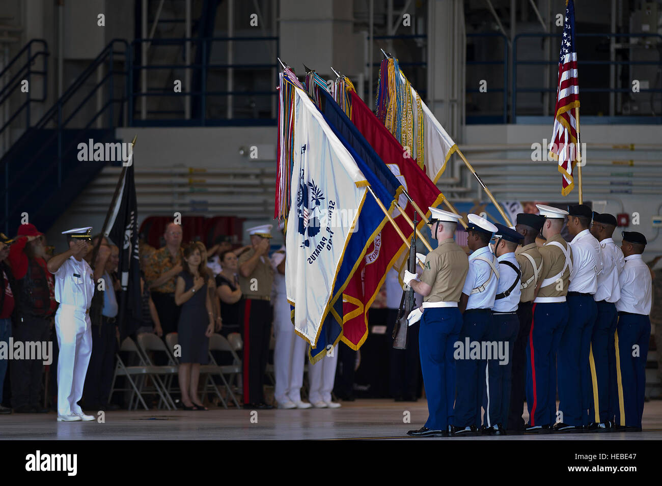 A joint service honor guard presents the colors during the U.S. Joint