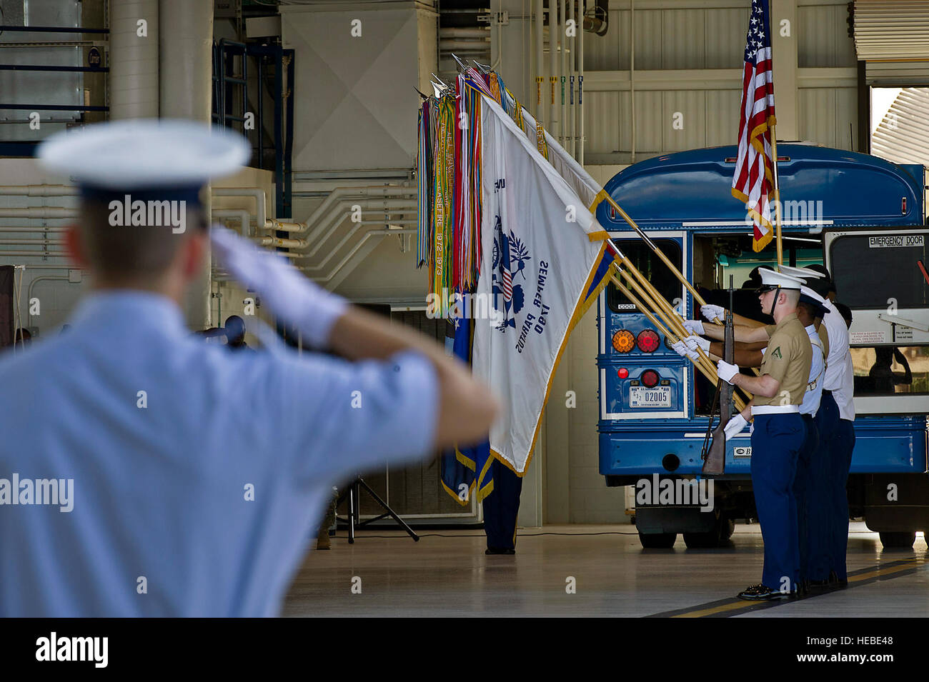 A joint service honor guard presents the colors during the U.S. Joint