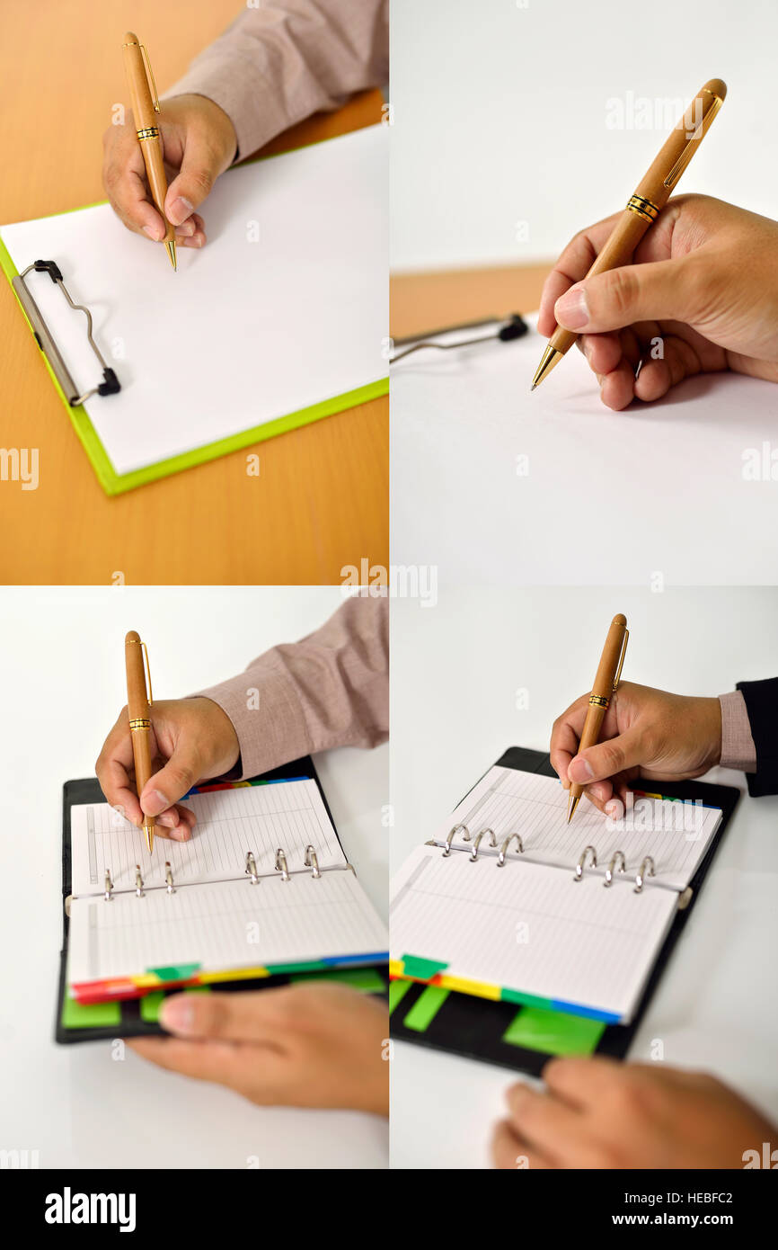 Set of business man writing on the clipboard or agenda Stock Photo - Alamy