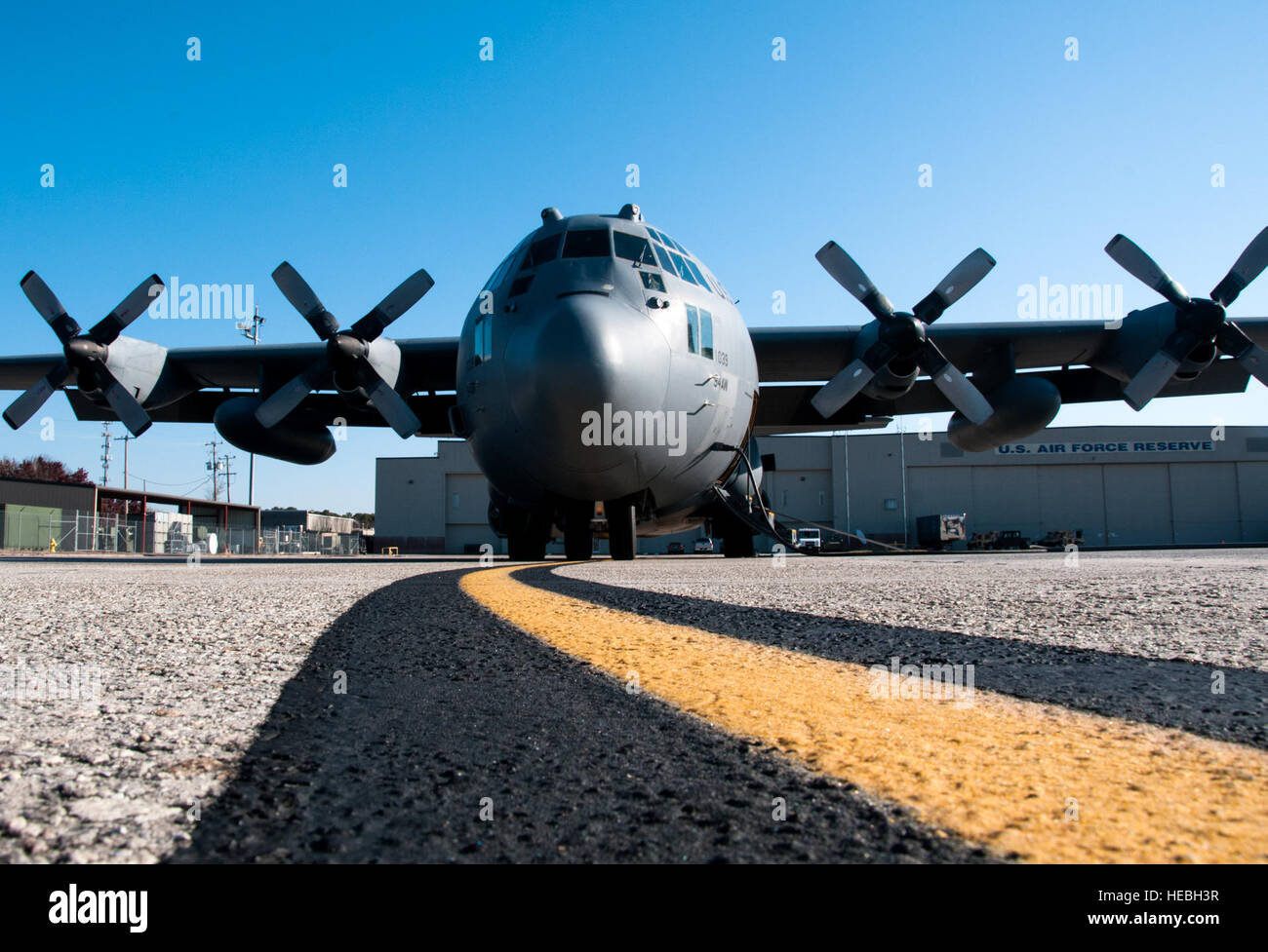 A U.S. Air Force C130 Hercules sits on the flightline at Dobbins Air