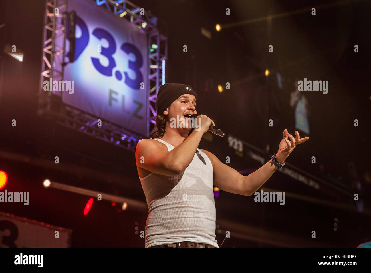 Lukas Forchhammer of Lukas Graham performing at 93.3 FLZ's iHeartRadio Jingle Ball on December 17, 2016 at Amalie Arena in Tampa, Florida. Stock Photo