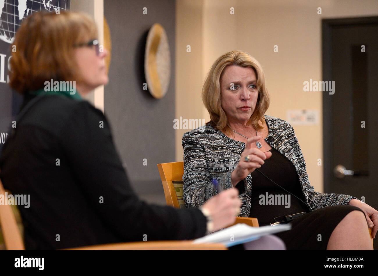 Secretary of the Air Force Deborah Lee James speaks at the Stimson