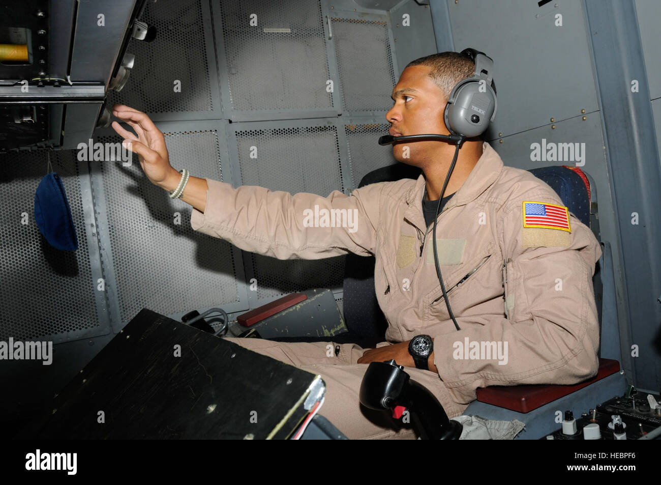 An in-flight refueling operator from the 908th Expeditionary Air ...
