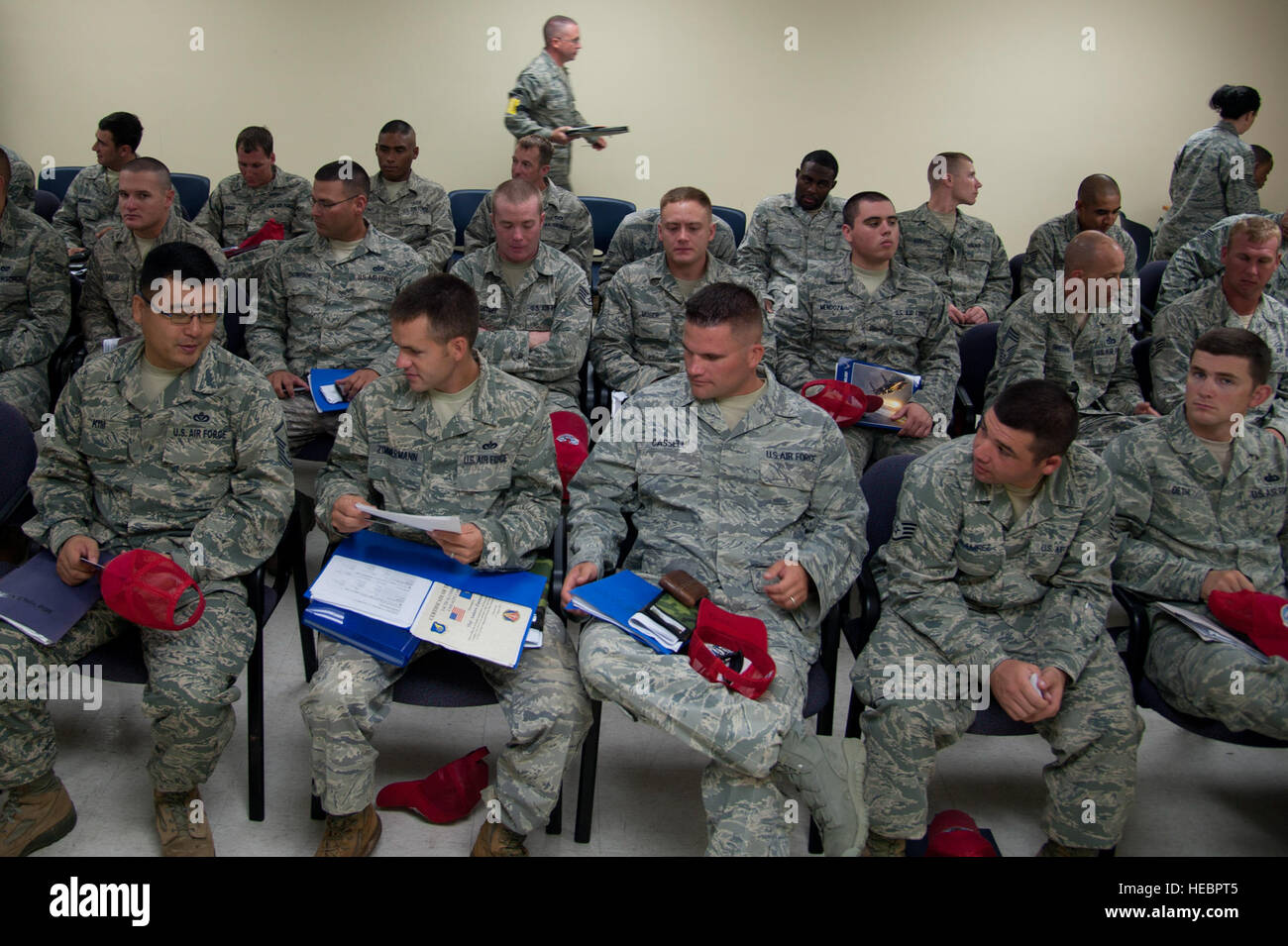 The 554th RED HORSE Squadron engineers process through a deployment ...