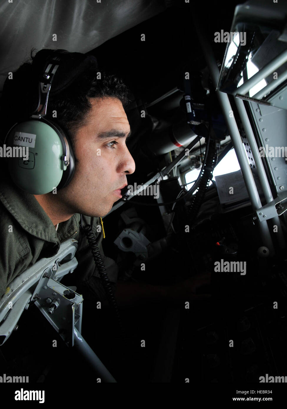 Staff Sgt. Steven Cantu prepares to refuel a B1B Lancer assigned to Ellsworth Air Force Base, S