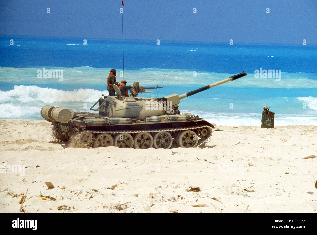 Egyptian Marines operate a Soviet-made T-54 main battle tank  during the multinational joint service Exercise Bright Star '85. Stock Photo