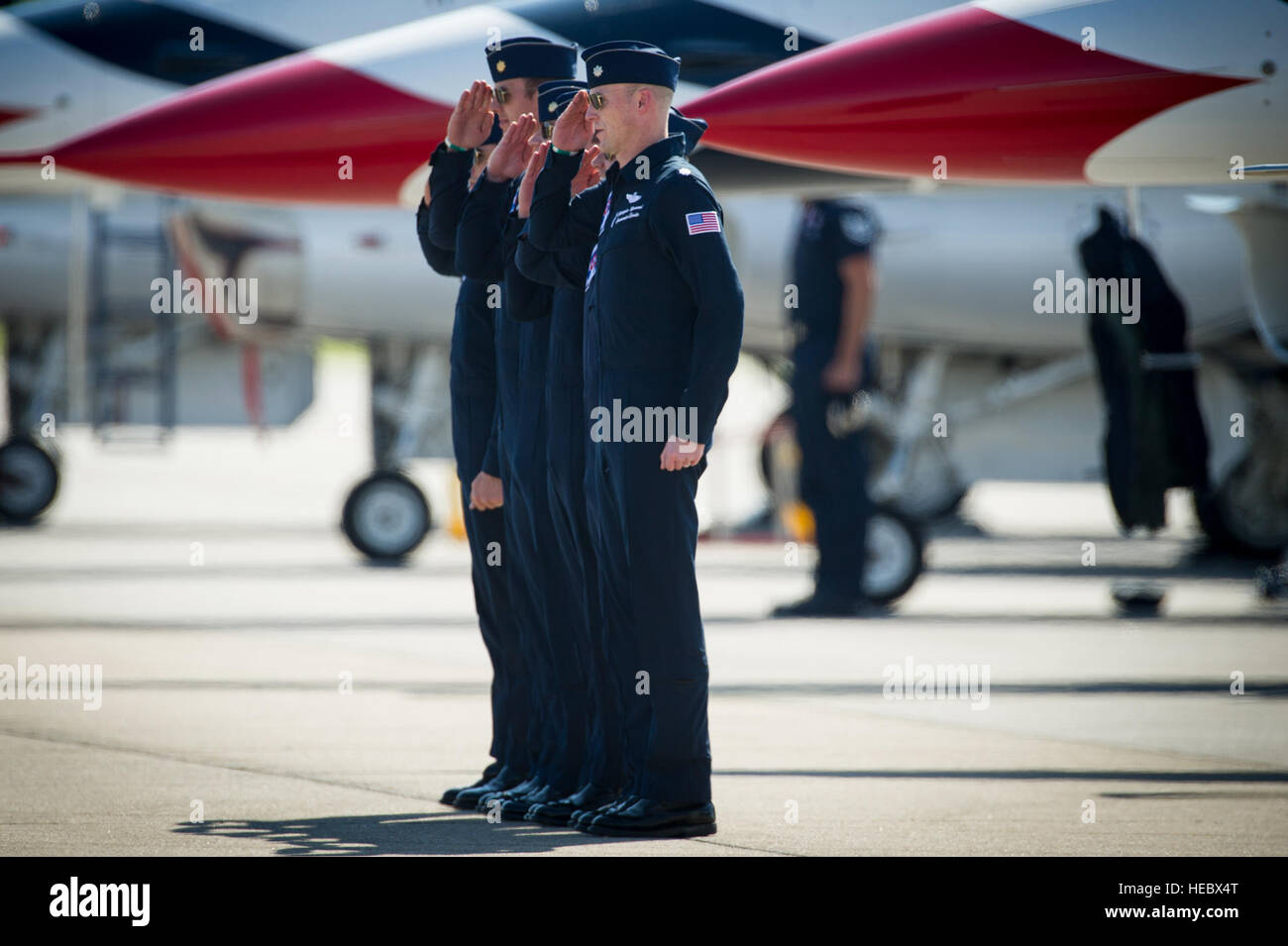 Delta Formation pilots salute after completing an aerial demonstration ...
