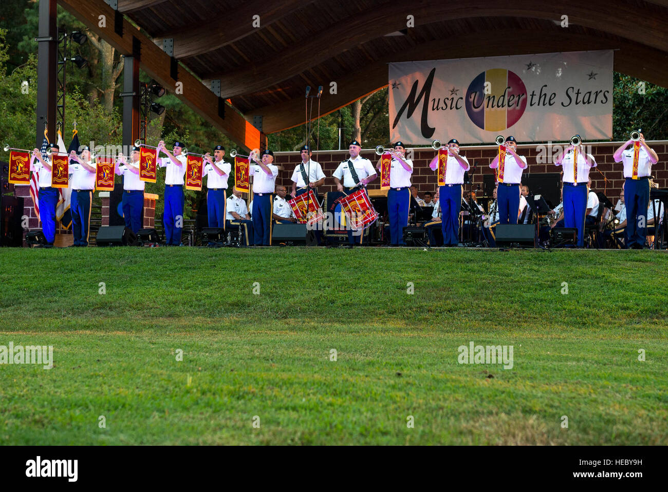 U.S. Army Training and Doctrine Command Band bugle players perform ...