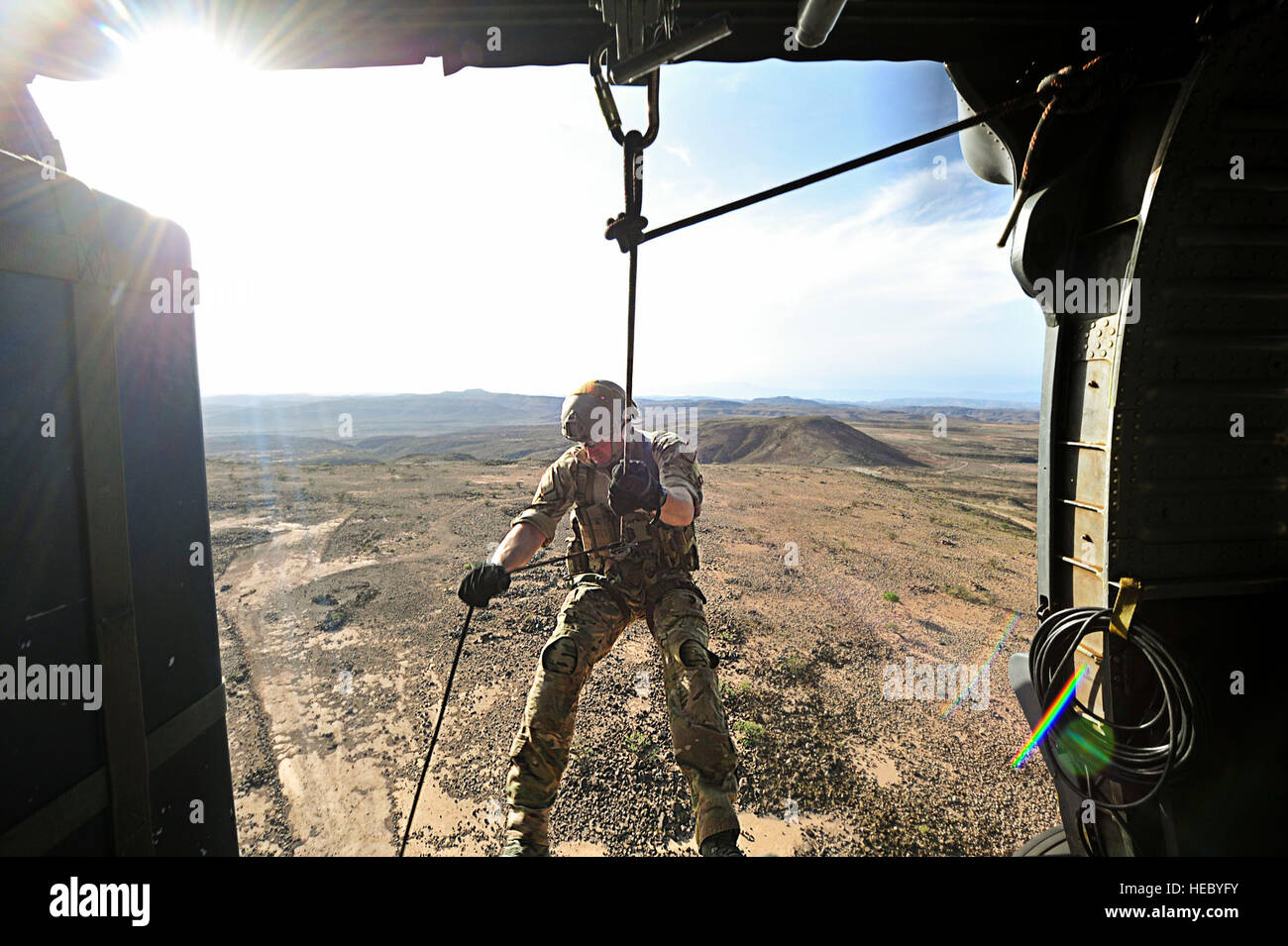 A U.S. Air Force pararescueman, 82nd Expeditionary Rescue Squadron ...