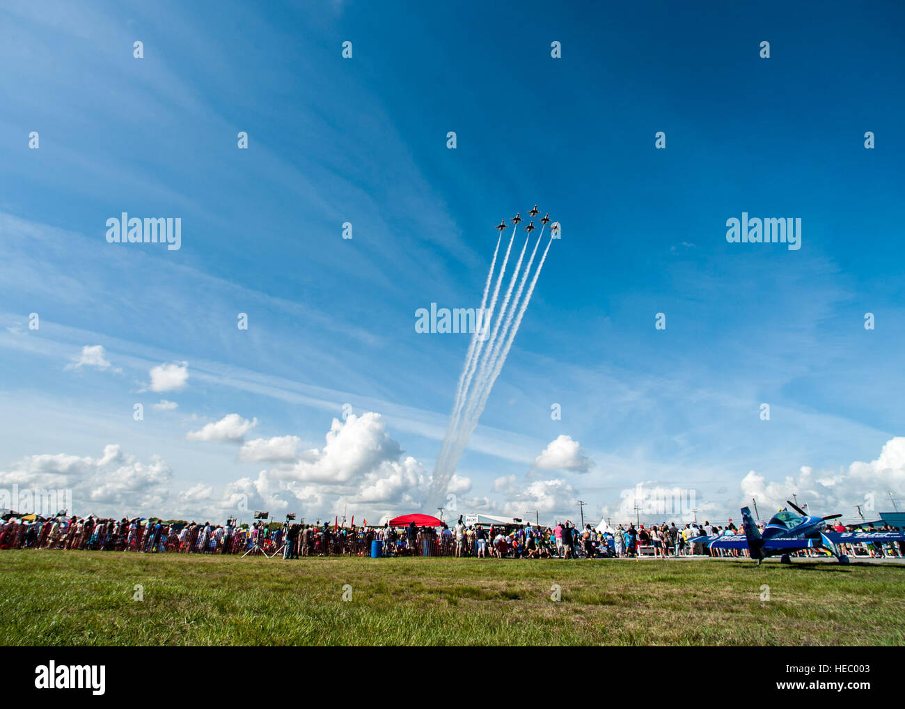 The Thunderbirds Delta Formation performs the Delta Opener during the