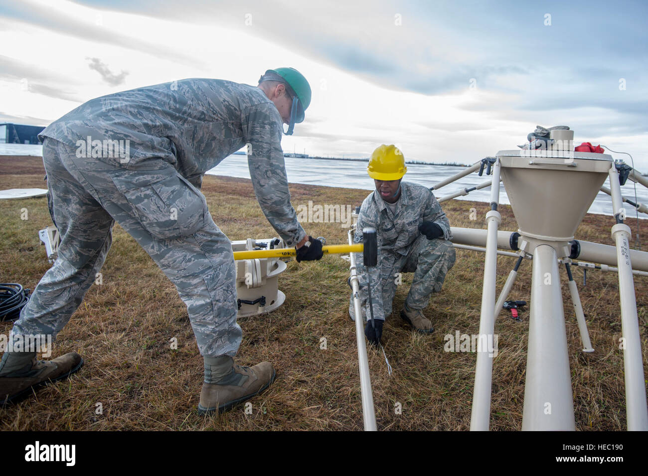 U.S. Air Force Senior Airman Blake Himel, left, a radio frequency