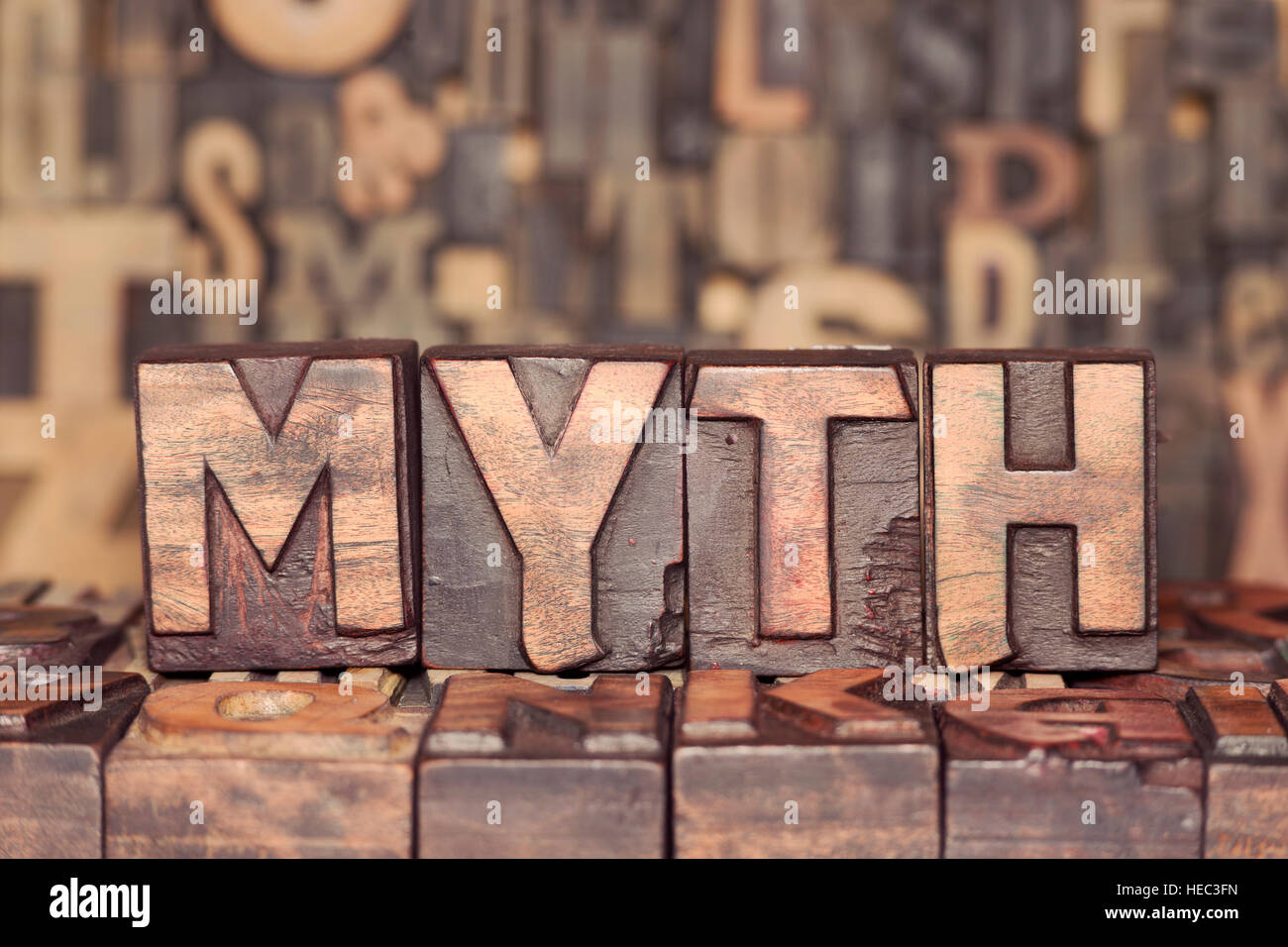 MYTH word made from wooden letterpress blocks on many different letters background Stock Photo