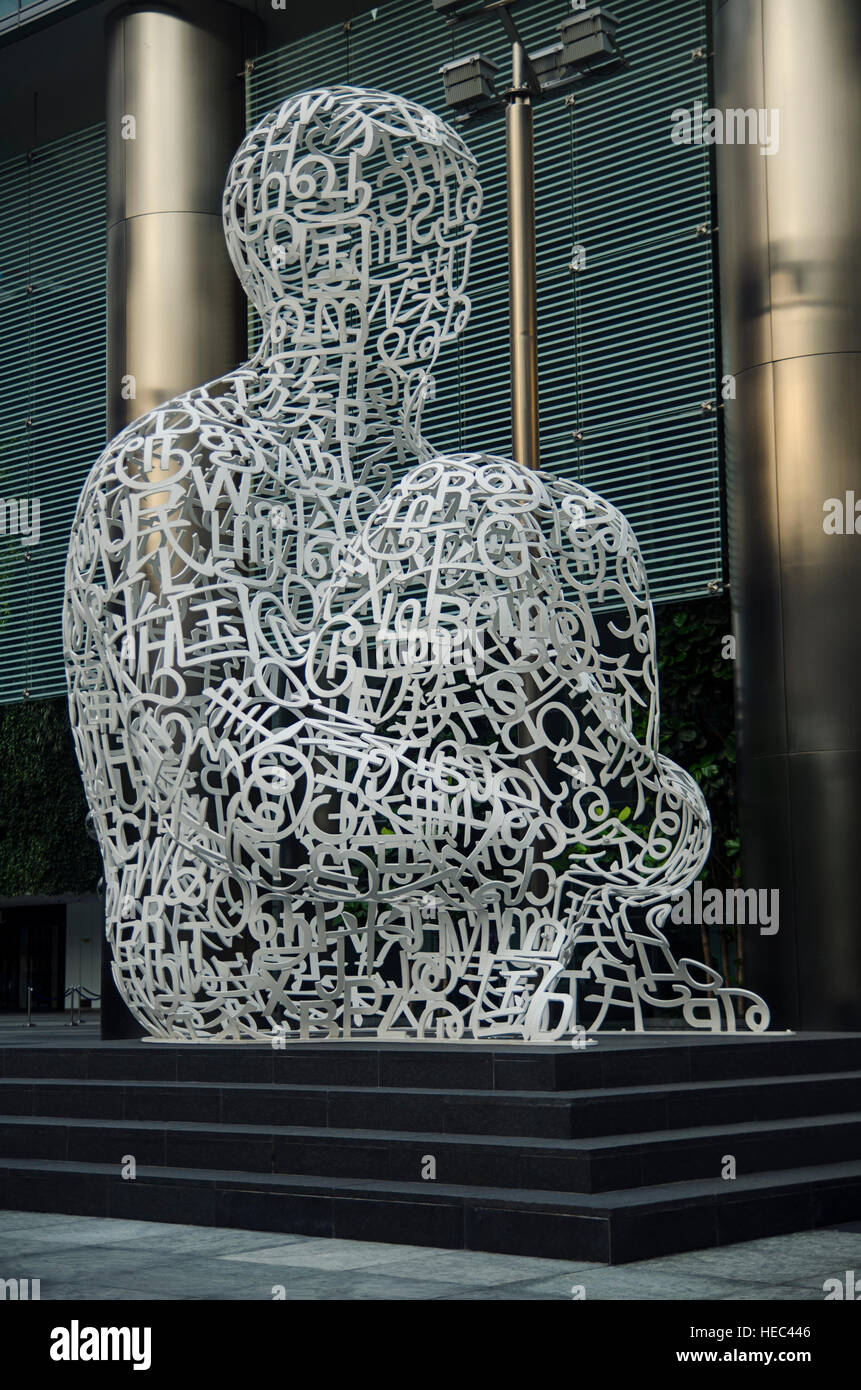 Giant Sculpture of a Man Made Letters by artist Jaume Plensa Stock