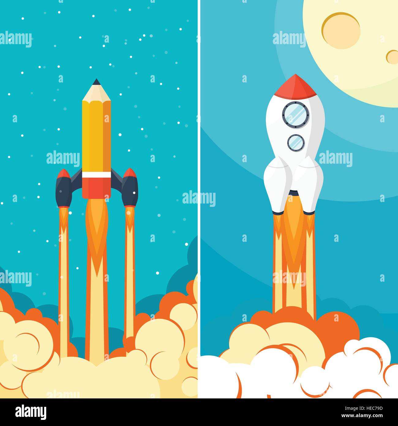 Rocket ship in space. Launch. Space travel. Start up. Creative idea