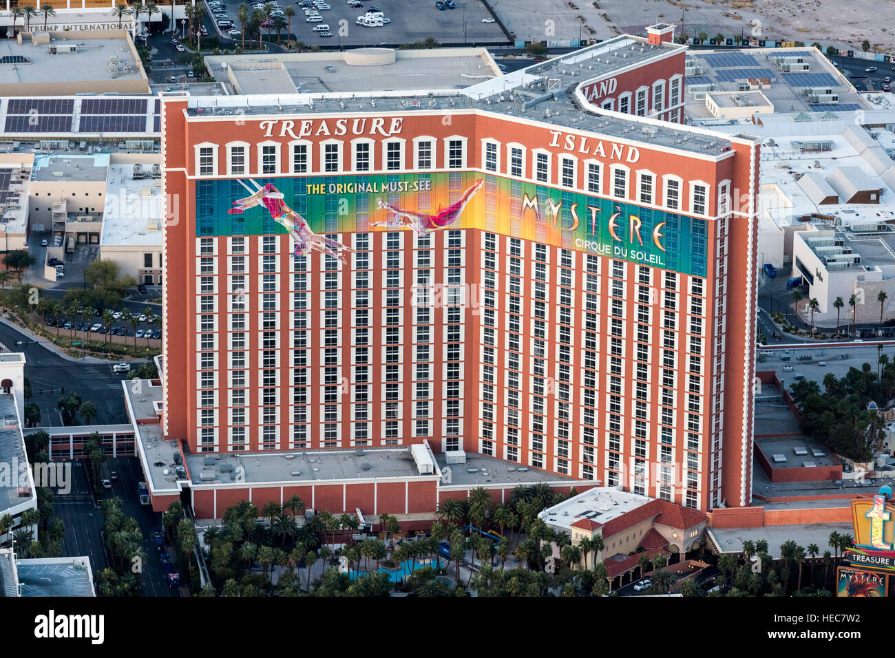Aerial view of the Treasure Island Hotel Las Vegas Stock Photo