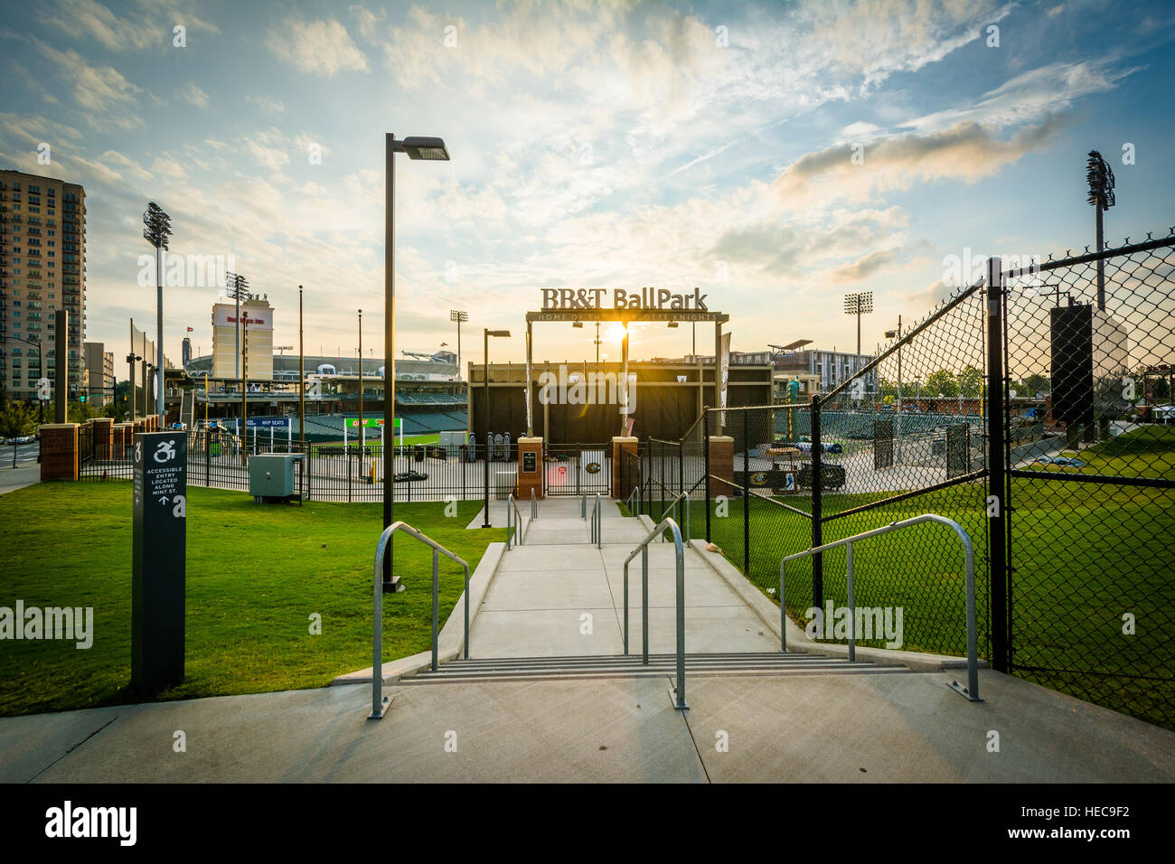BB&T Ballpark at sunset, in Uptown Charlotte, North Carolina Stock