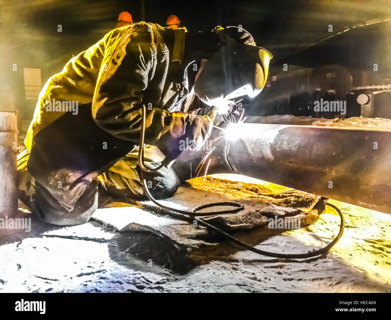 Safety at work. Welding and grinding of iron constructions. Industrial