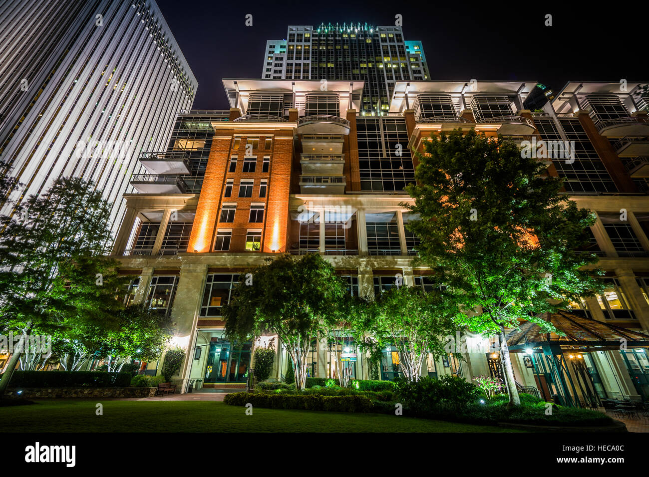 Buildings at The Green at night in Uptown Charlotte, North Carolina Stock Photo Alamy