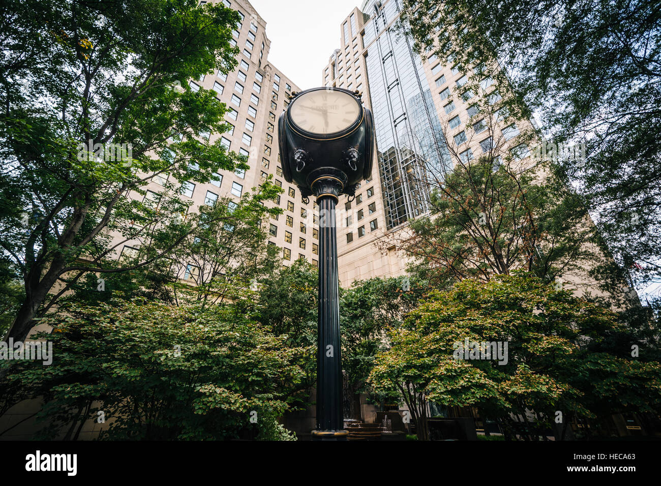 Clock and building in Uptown Charlotte, North Carolina Stock Photo Alamy