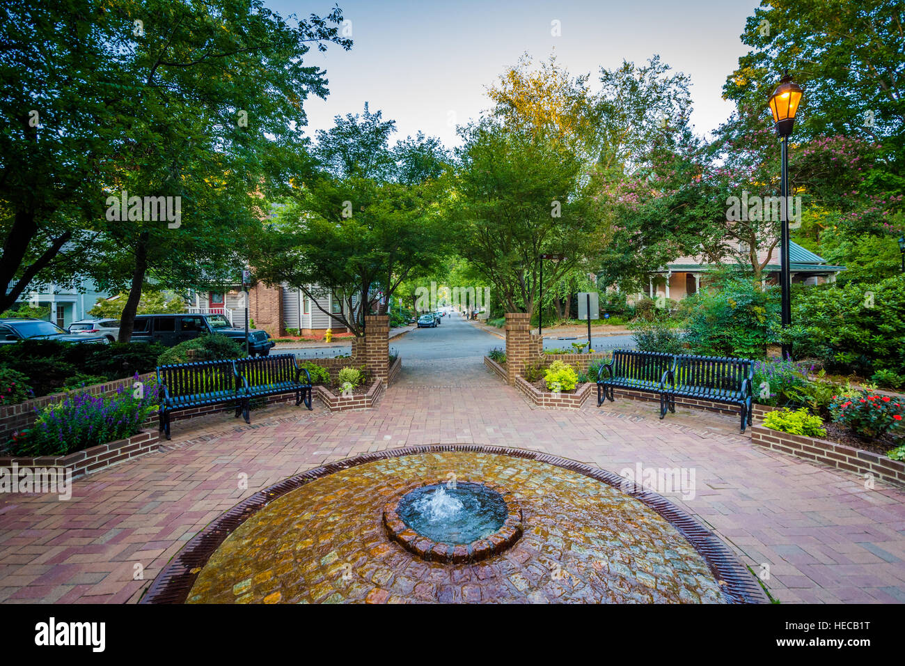 Fountains and gardens at the Fourth Ward Park, in Charlotte, North