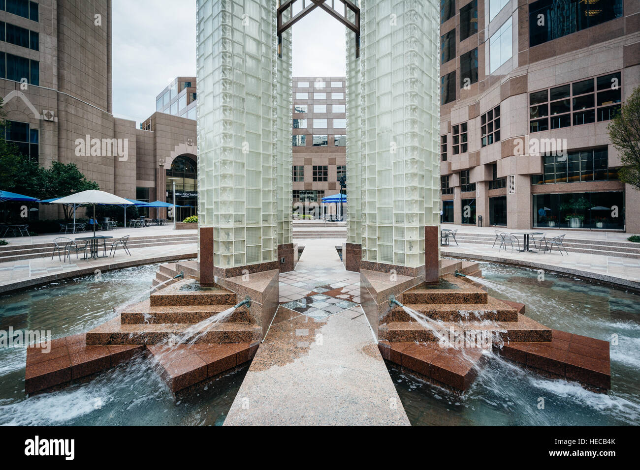 Fountains and park in Uptown Charlotte, North Carolina. Stock Photo