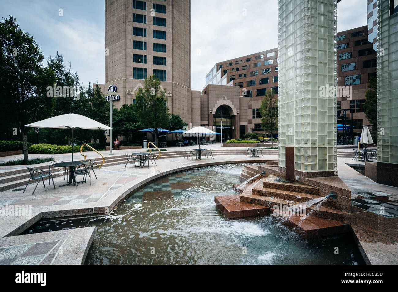 Fountains and park in Uptown Charlotte, North Carolina. Stock Photo