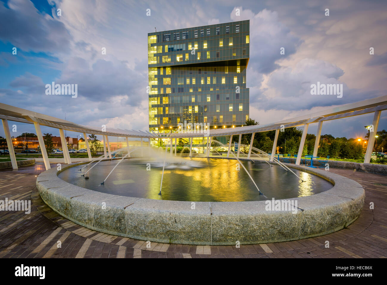 Fountains at First Ward Park, in Uptown Charlotte, North Carolina Stock