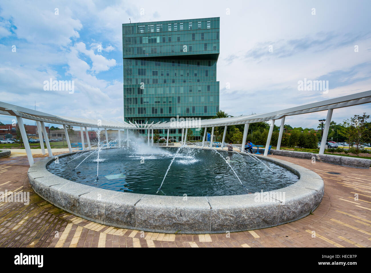Fountains at First Ward Park, in Uptown Charlotte, North Carolina Stock
