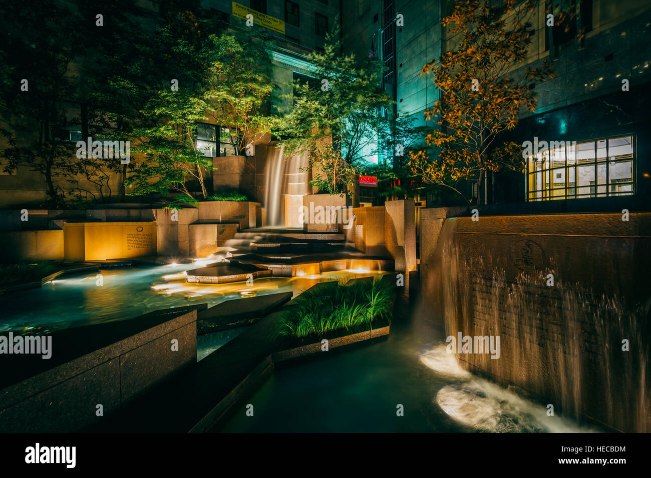 Fountains at Thomas Polk Park at night, in Uptown Charlotte, North Carolina Stock Photo Alamy