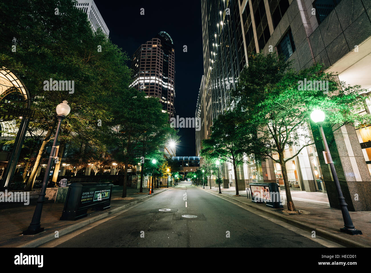 Martin Luther King Boulevard at night, in Uptown Charlotte, North Carolina Stock Photo Alamy