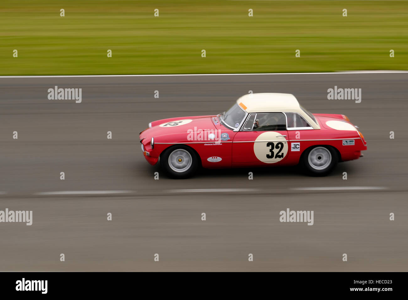 MGB at speed at Donington Historic Festival, Leicestershire, England. Stock Photo