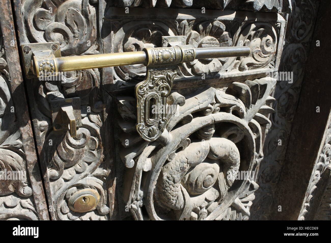 Lock, Carving, Door, Patan Durbar Square, Kathmandu, Nepal Stock Photo