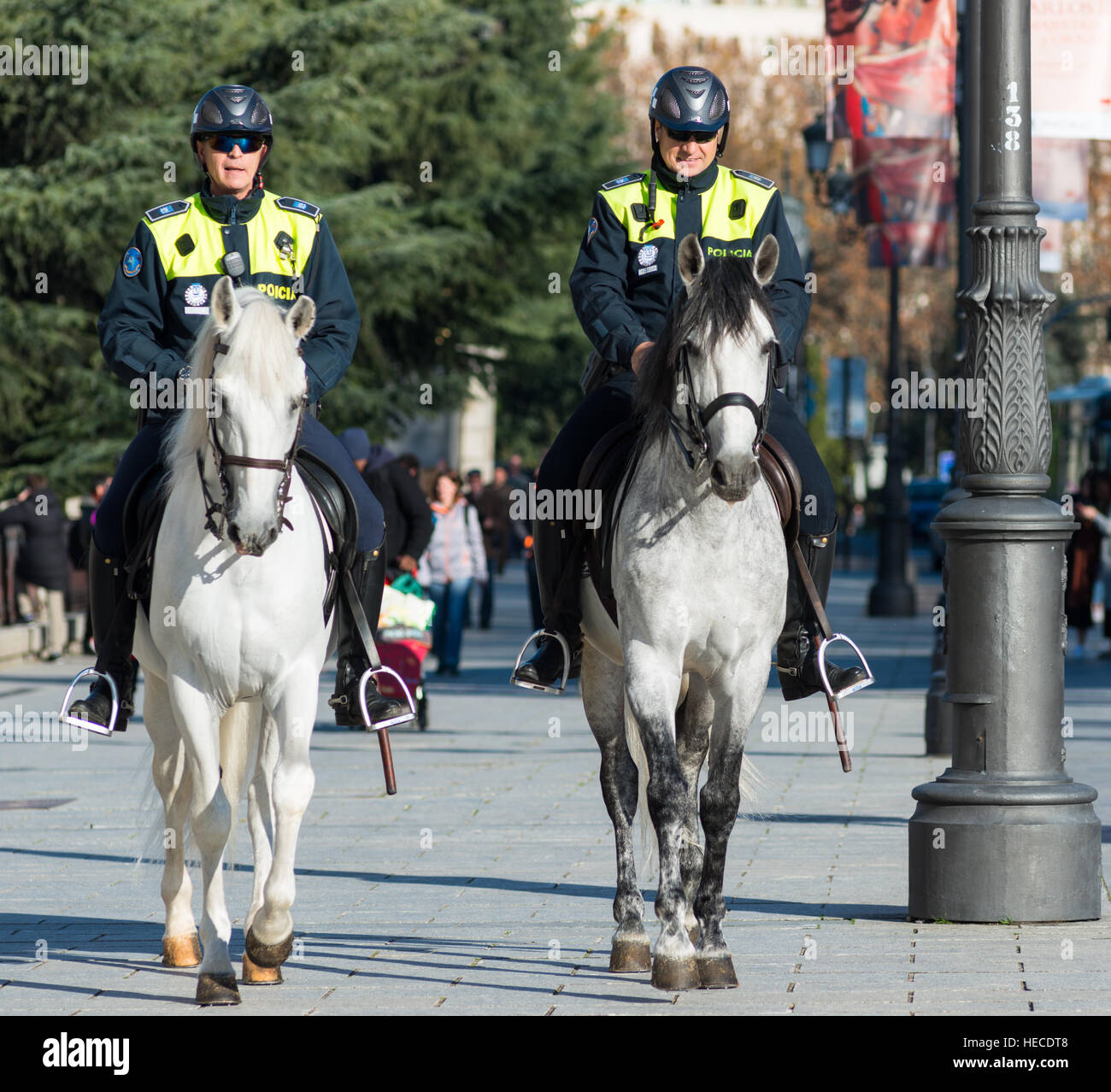 Mounted police at the Royal Palace. Madrid Spain. Stock Photo
