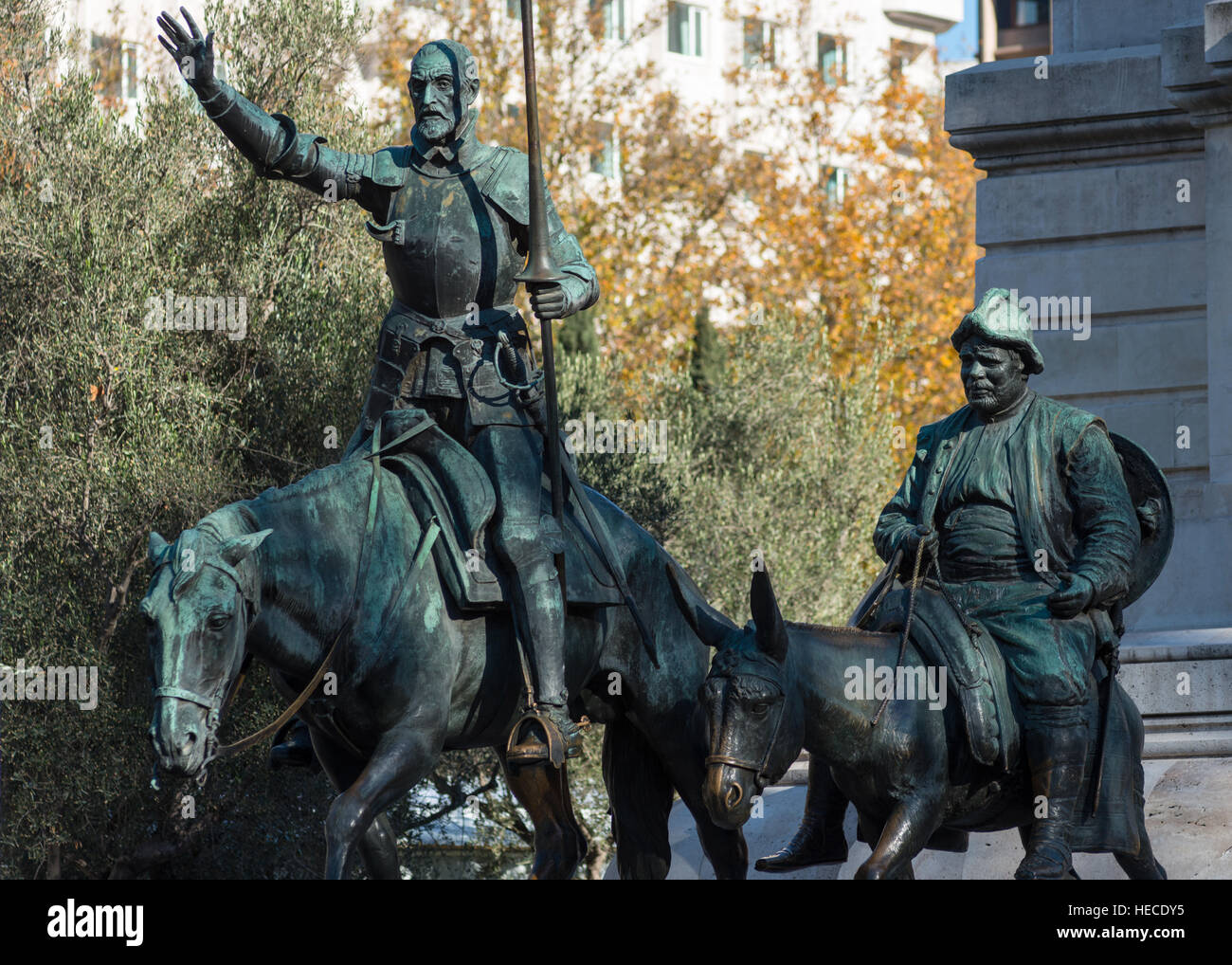Don Quijote statues at Plaza de España, Madrid, Spain. Stock Photo