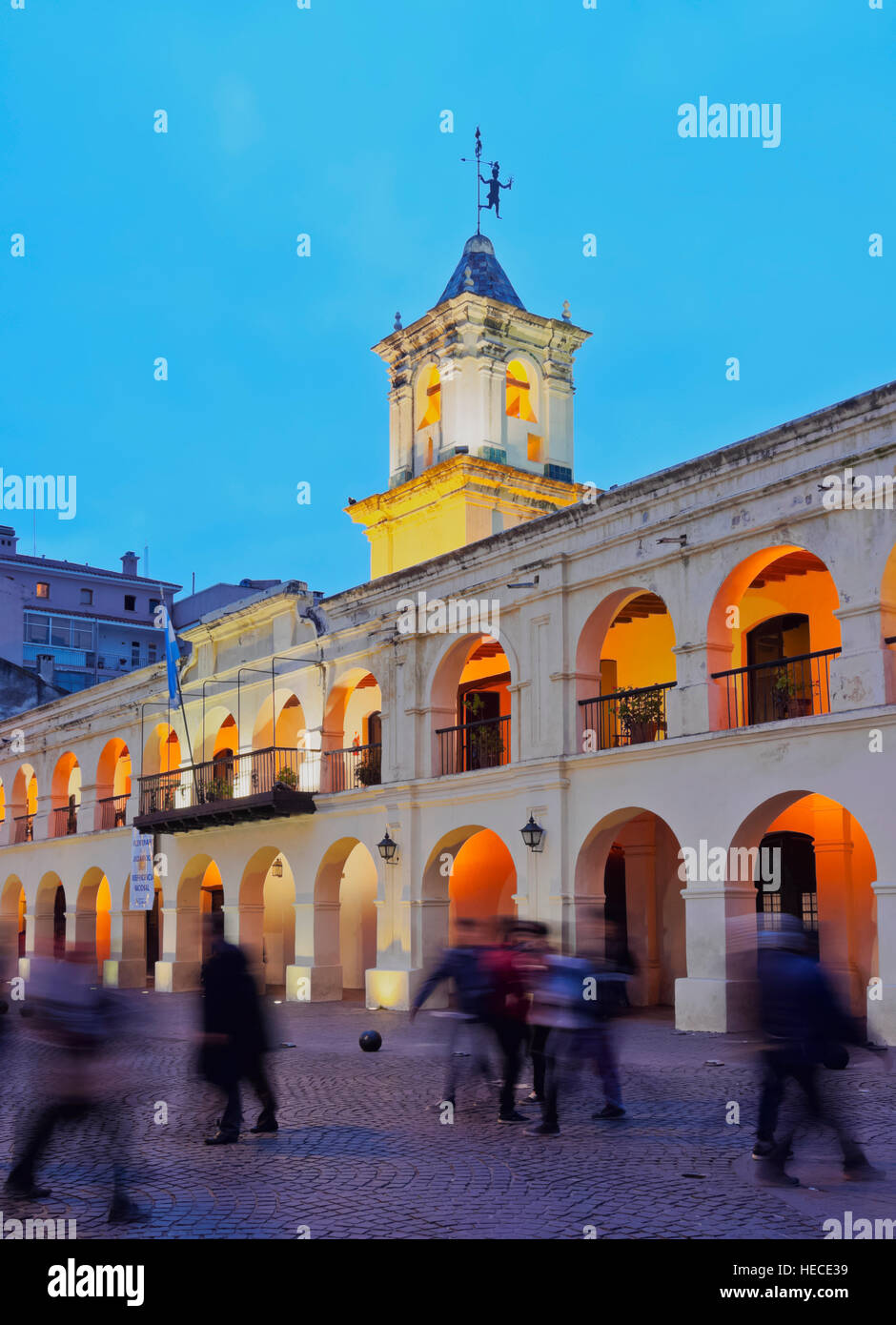 Argentina, Salta, Twilight view of the Colonial Town Hall, now Historical Museum. Stock Photo