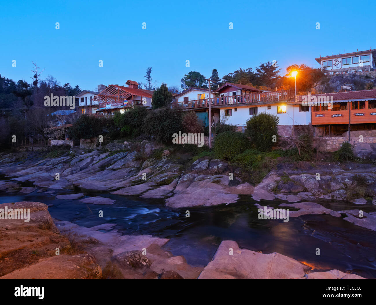 Argentina, Cordoba Province, Calamuchita Valley, Twilight view of La