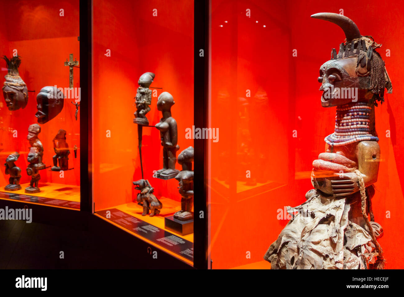 Congolese Nkishi / Nkisi/ power figure of the Songye people at MAS / Museum aan de Stroom, Antwerp, Belgium Stock Photo