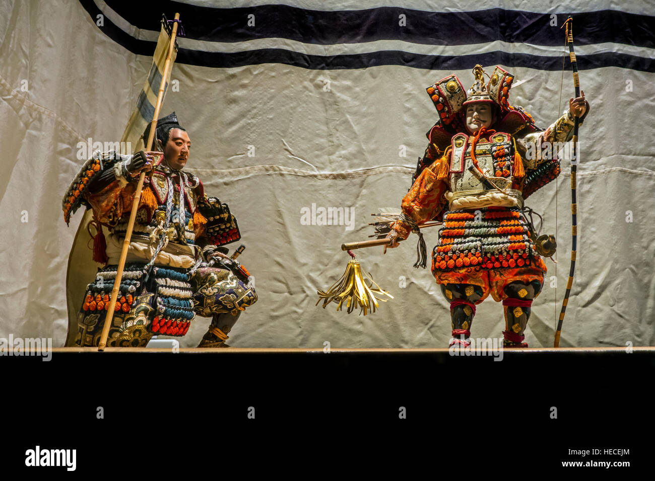 Japanese Musha Ningyo / warrior dolls showing samurai general and his