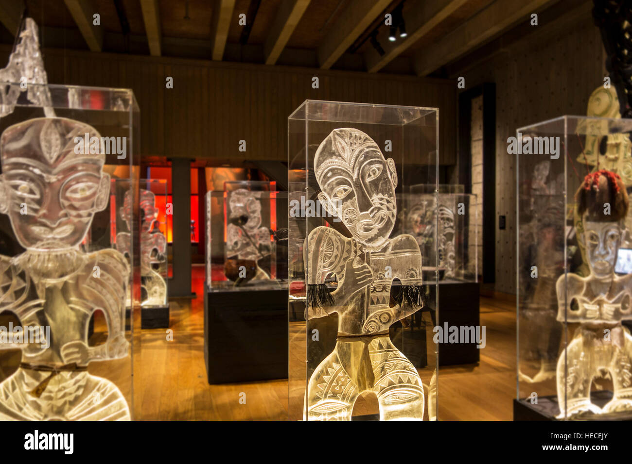 Art installation of Maori artist George Nuku showing Polynesian heritage at MAS / Museum aan de Stroom, Antwerp, Belgium Stock Photo