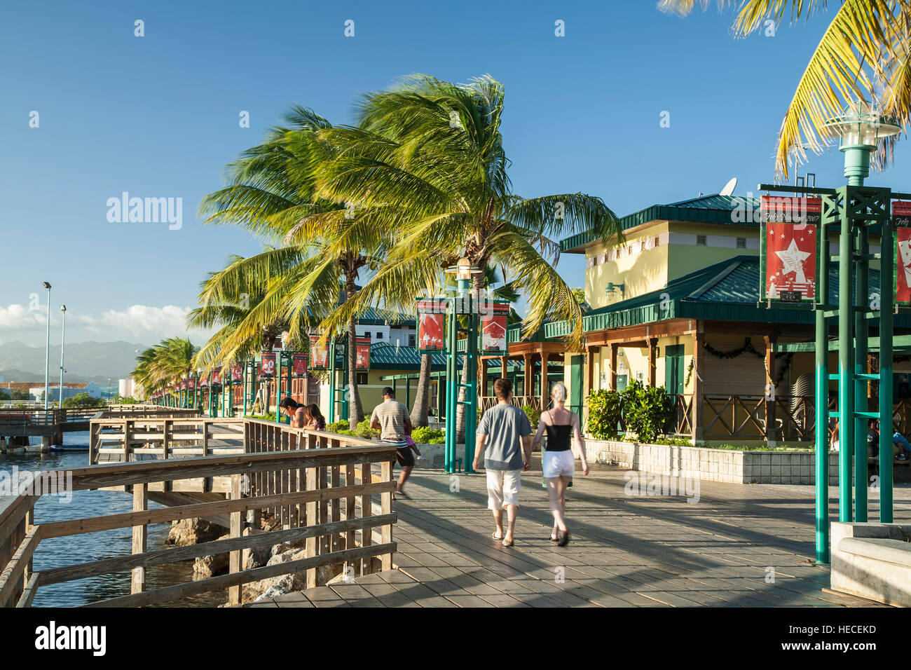 People strolling on La Guancha boardwalk, Ponce, Puerto Rico Stock