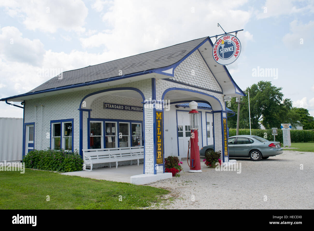 The Standard Oil Gas Station, Route 66 - West Street, Odell, Livingston County, Illinois, USA. Stock Photo
