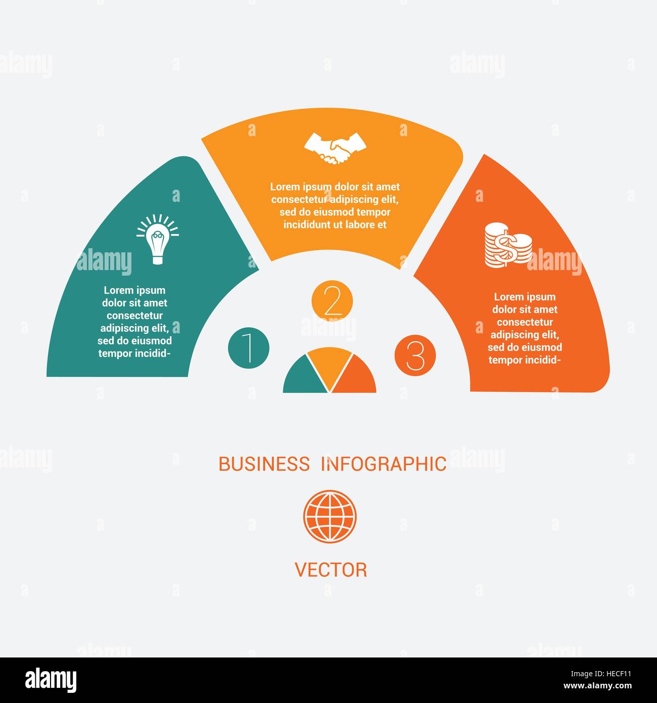 Semicircle template infographic 3 positions for text area Stock Vector