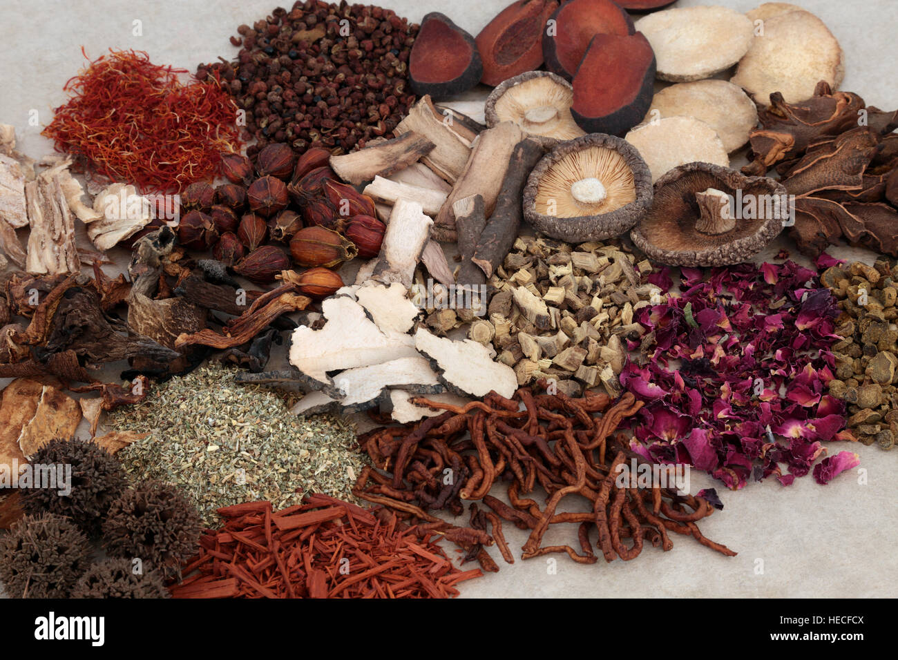 Traditional chinese herbs used in alternative herbal medicine. Stock Photo
