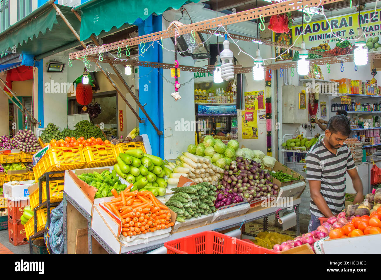 Market stall in Little India, Singapore Stock Photo