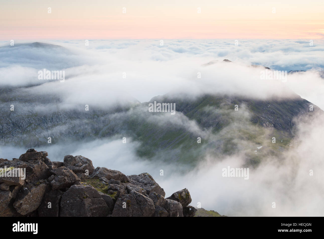 Sunset looking from the highest point on the Isle of Rum, Inner Herbides, Scotland Stock Photo