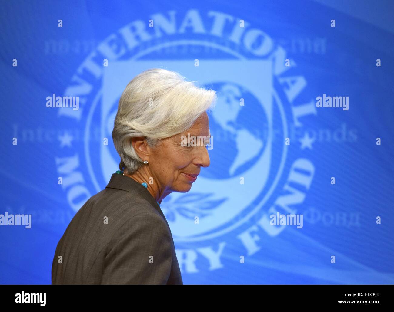 Washington, DC, USA. 19th Dec, 2016. File photo taken on June 22, 2016 shows International Monetary Fund (IMF) chief Christine Lagarde arriving for a press conference in Washington, DC, the United States. France's Court of Justice of the Republic on Dec. 19, 2016 found Christine Lagarde guilty of negligence over a state payout in 2008, but failed to sentence her. © Yin Bogu/Xinhua/Alamy Live News Stock Photo