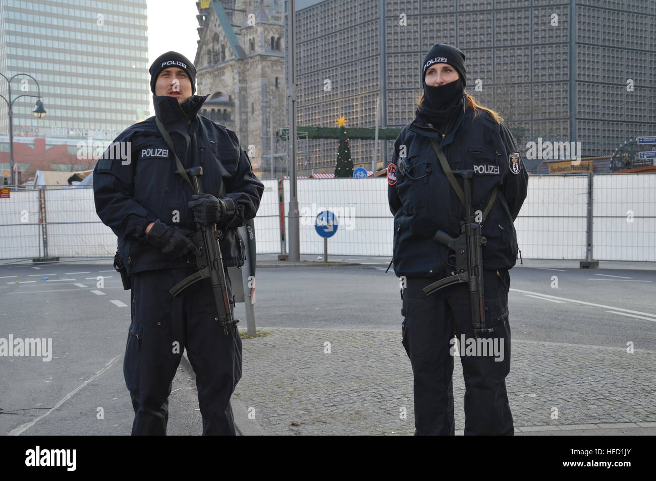 Berlin, Germany, 21st December 2016. Police officers stay in front of