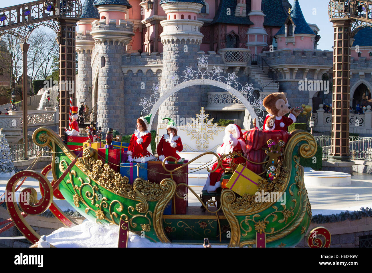 Christmas parade at Disneyland Paris Marne La Vallee France Stock Photo