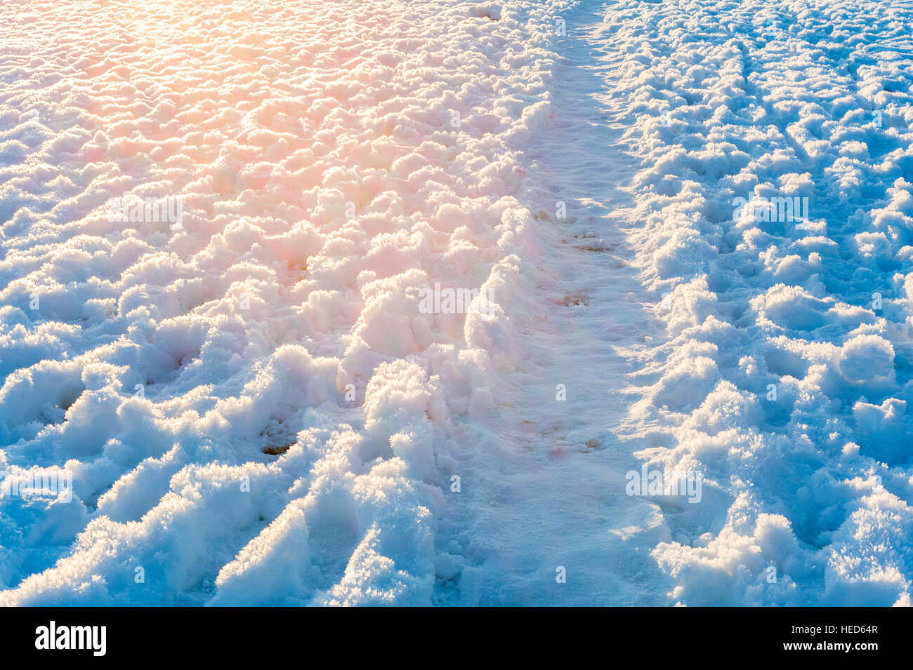 Snow turns to ice crystals after heavy freeze Stock Photo