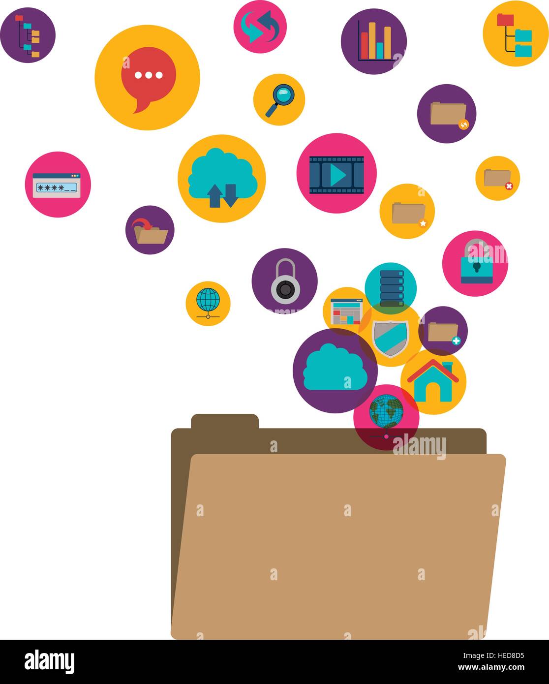 File cloud computing and media icon set. Multimedia storage and ...
